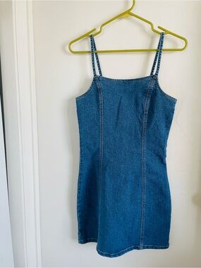 bp Blue Denim Mini Slip Dress with Double Straps